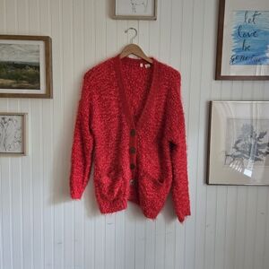 Moth Vibrant Red Women's Oversized Cardigan Sweater